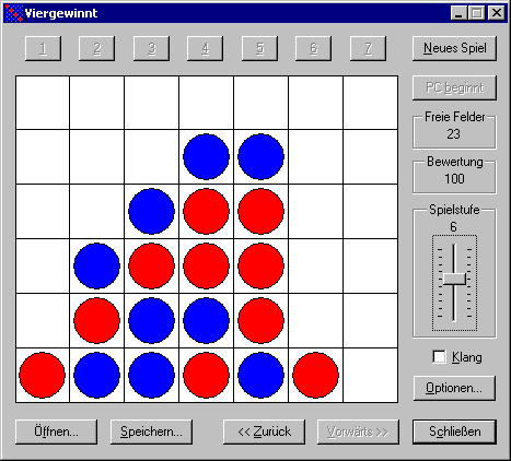 Viergewinnt Programmoberfl&auml;che